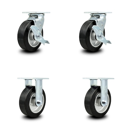 Service Caster 6 Inch Rubber on Aluminum Caster Set with 2 Brakes/Swivel Lock 2 Rigid SCC SCC-30CS620-RAB-TLB-BSL-2-R-2